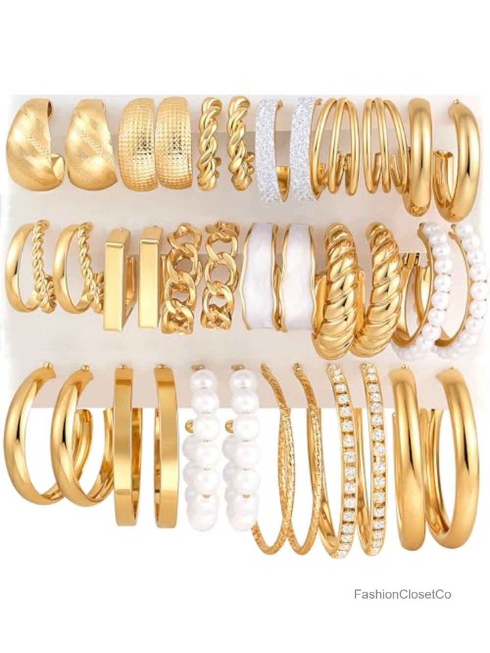 18 Pairs Gold Hoop Earrings Set Women Multiple Styles Fashion Jewelry